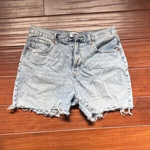 Light Blue Denim High-Waist Cutoff Shorts